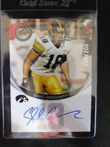 lot 127 image: 2006 Press Pass Silver Autograph Chad Greenway Rookie Card Serial #56200