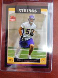 lot 187 image: 2006 Topps Black Chad Greenway Rookie Card #357 Serial #2651 Near Mint Condition