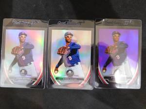 lot 209 image: (3) 2013 Bowman Platinum Byron Buxton Rookie Cards #BPCP19 - Purple Refractor, Refractor & Base