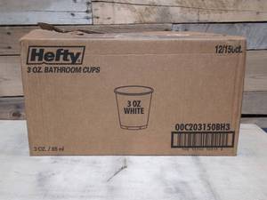 lot 56 image: Case Pack of 12 -Hefty Easy Grip Bathroom Cups - 150  Pack - White - Plastic PACC20315 (1800 cups total)