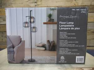lot 61 image: Bridgeport, 3 Light LED Floor Accent Lamp  Black Steel Square Shades
