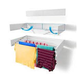 lot 14 image: 27.5 in. x 3.9 in. White Wall Mount Retractable IndoorOutdoor Laundry Garment Rack
