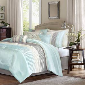 lot 60 image: Madison Park Amherst Faux Silk Comforter Set-Casual Contemporary Design All Season Down Alternative Bedding, Matching Shams, Bedskirt, Decorative Pillows, Queen(90x90), Aqua, 7 Piece, MP10-2979