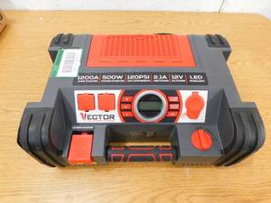 Vector 1200 Peak Amp Portable Car Jump StarterPortable Power Station with 120 PSI Compressor and 500 Watt Power Inverter
