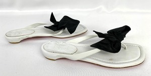 lot 5 image: Christian Louboutin Red Bottom White Leather Flat Thong Sandals - Size 40