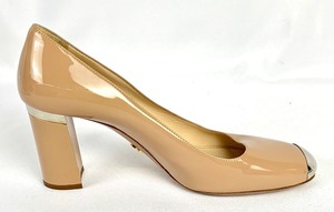 lot 7 image: Prada Nude Patent Leather Square Toe  Square Heel w Metal Detail Pumps- Size 39.5