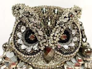 lot 14 image: Mary Frances Designer What A Hoot Silver Beaded Owl Crossbody Bag