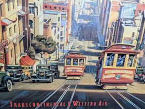 lot 105 image: Gorgeous Vintage San Francisco Lindbergh Line Framed TWA Travel Print - Kerne Erickson
