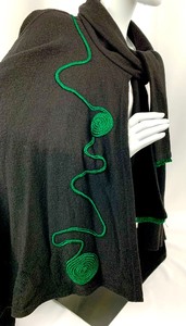 lot 43 image: Pascale L. Crations Black Crepe Cape w Emerald Braid Accents