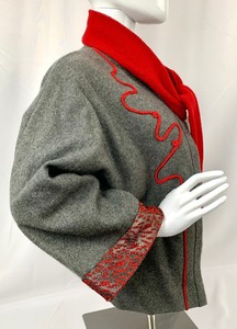 lot 42 image: Pascale L. Crations Short GreyRed Jacket w Fingerless Gloves - Approx. Size 10-12