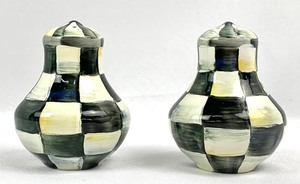 lot 26 image: MacKenzie-Childs Courtly Check Ceramic SaltPepper Shakers w Gift Bag