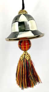 lot 28 image: MacKenzie-Childs Courtly Check Enamel Christmas Bell Ornament w Gift Bag