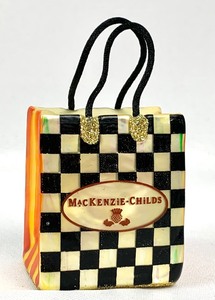 lot 29 image: MacKenzie-Childs Courtly Check Hand-Blown Glass Christmas Ornament w Gift Bag