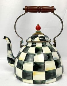 lot 31 image: MacKenzie-Childs Courtly Check 3 Quart Enamel Tea Kettle