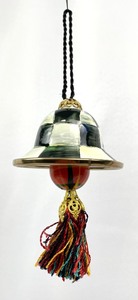 lot 30 image: MacKenzie-Childs Courtly Check Enamel Christmas Bell Ornament w Gift Bag