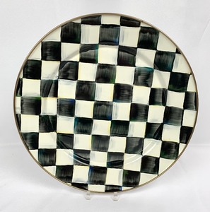 lot 36 image: MacKenzie-Childs Courtly Check Enamel 12 Charger Plate and Gift Bag