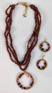 lot 129 image: Jewelry Lot - NecklaceEarrings Set, 2 Tassel Necklaces, and 2 NWT Bracelets