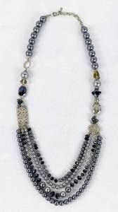 lot 128 image: Two Oversize Faux Pearl Necklaces - Gray and Ivory Elegance