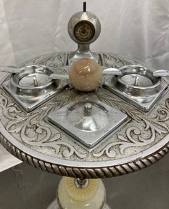 lot 156 image: Vintage Art Deco Chrome & Alabaster Stone Lighted Smokers Stand