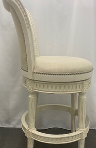lot 157 image: Three Cream Wood Bar Stools with Upholstered Seats