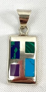 lot 71 image: Sterling Silver 925 Pendant with Inset Turquoise, Malachite, Sugilite and Azurite Stones