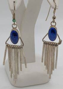 lot 148 image: Dangling Native American Sterling Silver and Lapis Lazuli Earrings
