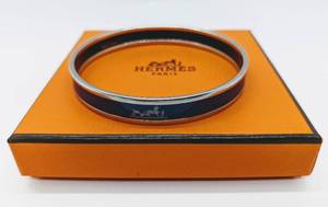 lot 143 image: Herms Blue Calche Enamel Bracelet with Palladium Rim, Box