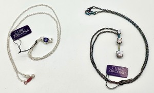 lot 166 image: Two Sterling Silver Necklaces w Cubic Zirconia Pendants, New in Box