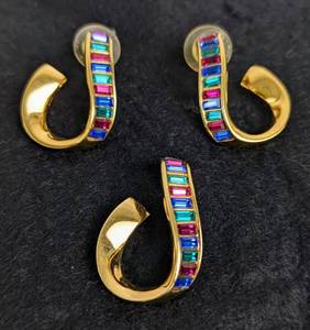 lot 168 image: Vintage Swarovski Multicolor Crystal Earrings and Matching Pendant