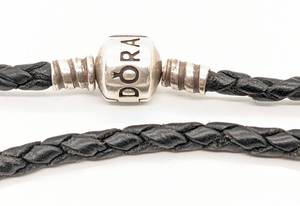 lot 170 image: Two Pandora Double Woven Black Leather Bracelets & Sterling Charm Bracelets