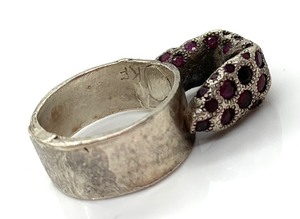 lot 6A image: Amazing Karl Fritsch Brutalist Sterling Silver & Rubies Ring- Size 7.5- Signed
