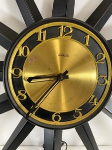 lot 3 image: Vintage Verichron Mid Century Modern Starburst Clock - Black & Gold