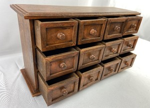 lot 13 image: Vintage Rustic 12 Drawer Storage  Jewelry Box