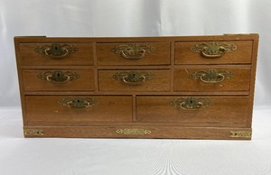 lot 12 image: Vintage Asian 8-Drawer Jewelry  Music Box with Brass Detail