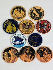 lot 40 image: GREEK - Handmade Terra CottaCeramic Tiles and Evil Eye Set
