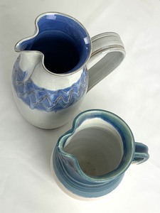 lot 44 image: Lovely Signed Glazed Pottery Pitchers
