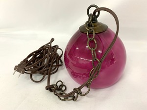 lot 101 image: Signed Pink Art Glass Swag Lamp & 2 Vintage Glass Table Lamps