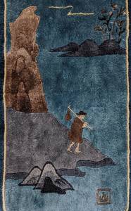 lot 79 image: Two Vintage Small Handwoven Asian Fringed Wool Rugs - 1 x 2 Tapestries