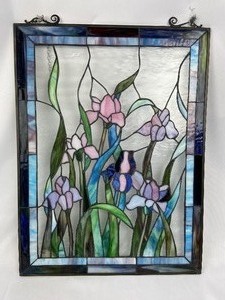 lot 191 image: Vintage Iris Stained Glass Panel