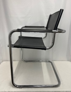 lot 190 image: Vintage Mart Stam Italian Black Hide Leather and Chrome Tubular Cantilever Chair