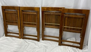 lot 169 image: Set of 4 Mid Century Modern Slat Wood Folding Chairs- Made in Romania