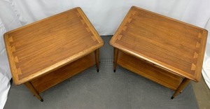 lot 3B image: Pair Lane of Alta Vista WalnutOak  Acclaim Series Dovetail Lamp Tables - 1959 & 1961