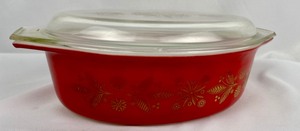 lot 2C image: Vintage Pyrex Golden Poinsettia Promotional Casserole w Lid- Christmas 1961