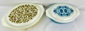 lot 2 image: Vintage Pyrex Casseroles Blue Horizon & Verde Both w Lids