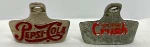 lot 110B image: Vintage Pepsi & Crush Metal Wall Mounted Bottle Openers- STARR X