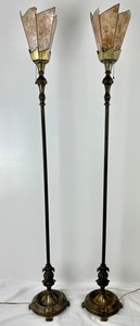 lot 23B image: Pair Antique 1920s Art Deco Mica Shade Torchiere Floor Lamps- Expert Lamp MFG Co