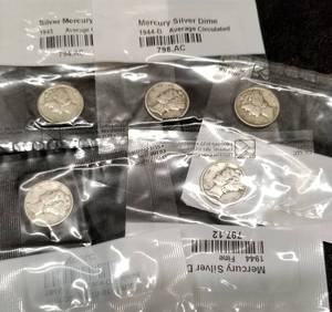 5 US MERCURY DIMES LITTLETON SEALED AS PICTURED