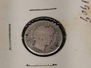 2 US SILVER BARBER COINS 1909 DIME 1909 QUARTER