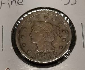 1847 US BRAIDED HAIR LARGE CENT