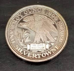 1990 SILVER TOWNE 1 TROY OZ .999 FINE SILVER MORGAN DESIGN